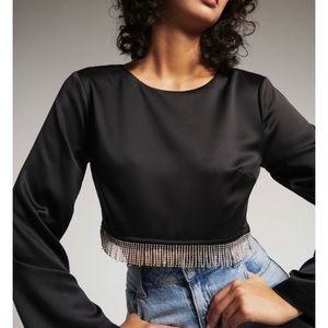 Satin top with rhinestone fringe
